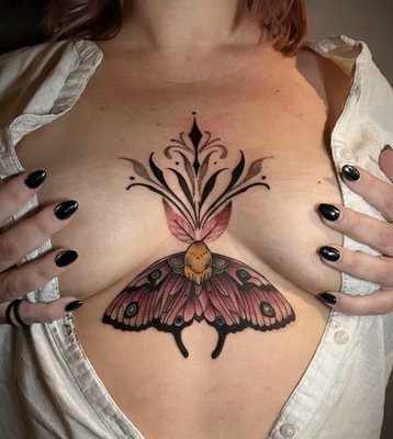 Custom delicate piece done by our resident artist Scarlett. - Custom moth with delicate and beautiful ornamental floral details.