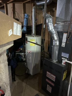 Hot water tank swap out - Old hot water tank blew open and leaked all in a customers basement after cleaning the water we replaced it with a 40 gallon tall gas hot water tank Hot water tank swap out - Old hot water tank blew open and leaked all in a customers basement after cleaning the water we replaced it with a 40 gallon tall gas hot water tank