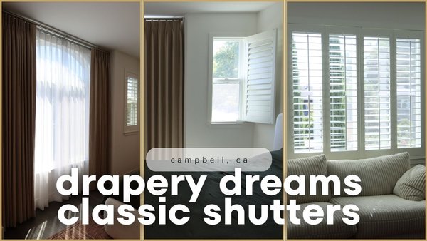 Drapes & Classic Shutters - Campbell, Ca - Dreamy drapes add a soft, elegant touch to any bedroom, flowing gracefully and creating a serene, cozy ambiance. The delicate fabric gently filters light, providing privacy while still letting in a soft, natural glow. Paired with sturdy basswood shutters, the combination creates a perfect balance between softness and strength. The traditional features of the shutters, with their clean lines and timeless appeal, offer superior light control and insulation, while the drapes bring a touch of luxury and warmth. Together, they create a harmonious blend of classic charm and modern comfort, perfect for a restful retreat. Drapes & Classic Shutters - Campbell, Ca - Dreamy drapes add a soft, elegant touch to any bedroom, flowing gracefully and creating a serene, cozy ambiance. The delicate fabric gently filters light, providing privacy while still letting in a soft, natural glow. Paired with sturdy basswood shutters, the combination creates a perfect balance between softness and strength. The traditional features of the shutters, with their clean lines and timeless appeal, offer superior light control and insulation, while the drapes bring a touch of luxury and warmth. Together, they create a harmonious blend of classic charm and modern comfort, perfect for a restful retreat.