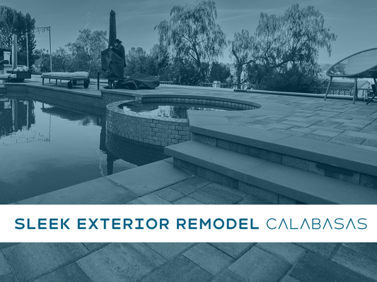 SLEEK EXTERIOR REMODEL . CALABASAS - This modern backyard remodel in Calabasas, CA has a brand new outdoor kitchen, cozy sitting area, refreshing pool and spa, all with breathtaking priceless views of the whole valley. SLEEK EXTERIOR REMODEL . CALABASAS - This modern backyard remodel in Calabasas, CA has a brand new outdoor kitchen, cozy sitting area, refreshing pool and spa, all with breathtaking priceless views of the whole valley.