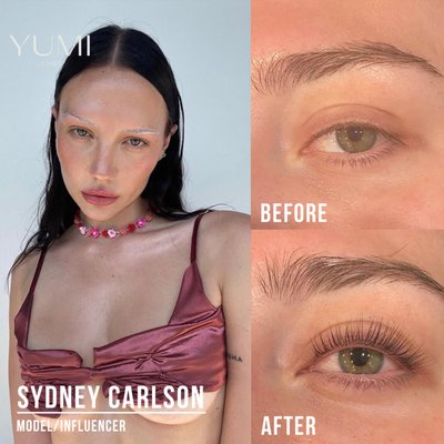 YUMILashes: Sydney Carlson - Model and social media mogul Sydney Carlson came in for a lash lift and tint! Treatment included YUMI Premium Keratin Lash Lift with a lash tint add-on. The before and after results of Sydney's lash lift are so dramatic, they look like extensions! Adding the tint takes her lashes to the next level, now Sydney can wake up and go day after day after day when she doesn't have to worry about doing her eye makeup! YUMILashes: Sydney Carlson - Model and social media mogul Sydney Carlson came in for a lash lift and tint! Treatment included YUMI Premium Keratin Lash Lift with a lash tint add-on. The before and after results of Sydney's lash lift are so dramatic, they look like extensions! Adding the tint takes her lashes to the next level, now Sydney can wake up and go day after day after day when she doesn't have to worry about doing her eye makeup!