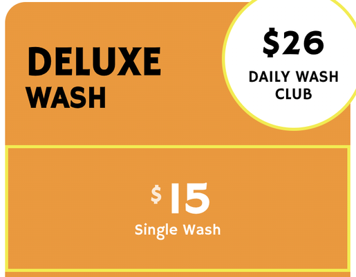 Deluxe Wash - Exterior Wash
Rim Cleaner
Tire Shine
Towel Dry