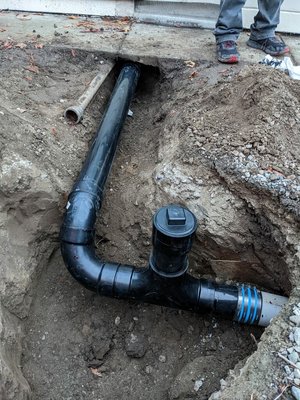 Trenchless sewer pull - We recently completed a sewer replacement project using the trenchless pull method, which minimizes disruption to the property. The new sewer line was installed with SDR-17 sewer-rated piping for durability and reliability.
Additionally, we installed:
- **A 2-Way Foundation Line Cleanout**: This provides easy access for maintenance and inspection of the sewer line connected to your foundation.
- **A 2-Way Property Line Cleanout**: This allows for convenient access to the sewer line at the property boundary. Trenchless sewer pull - We recently completed a sewer replacement project using the trenchless pull method, which minimizes disruption to the property. The new sewer line was installed with SDR-17 sewer-rated piping for durability and reliability.
Additionally, we installed:
- **A 2-Way Foundation Line Cleanout**: This provides easy access for maintenance and inspection of the sewer line connected to your foundation.
- **A 2-Way Property Line Cleanout**: This allows for convenient access to the sewer line at the property boundary.