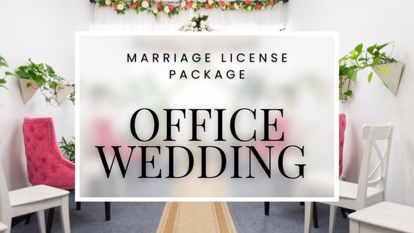 Office Wedding Package | $360 - Office weddings | $360 (Mon-Sat) / $410 (Sun & holidays)

Also perfect for those who are looking for elopement or would like to take care of their marriage registration first.

Includes a Confidential Marriage License, civil ceremony & 1 certified copy of the marriage certificate. No witnesses necessary. You will receive a temporary copy of your Marriage Certificate on the same day. 

Guest limit: 15 (including the couple). Additional guests may be accommodated for $20 per guest.

Documents needed for a Marriage License:
1. Non-expired photo ID (driver’s license, passport, etc)
2. Proof of most recent divorce, death certificate, or annulment (if it's been over 2 years, we only need the divorce date)
3. Birth certificates (not required, but helpful for accuracy)

About us: 
- Available 7 days a week by appointment
- Same day marriages possible
- LGBTQ couples welcome
- We work with the Los Angeles County Clerk Marriage Department
- We speak English, Mandarin, & Spanish

With 1 Hour Marriage it’s simple, legal, and stress-free. Get legally registered and married in under one hour.