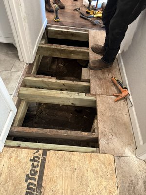 Subfloor Repair - This home was experiencing soft spots and noticeable sagging in several areas of the floor, a clear sign of subfloor deterioration due to moisture damage and age. Upon inspection, we discovered that the original subflooring had weakened significantly, compromising both the structural integrity and safety of the living space.

Our team at Level Ever After carefully removed the damaged flooring and replaced it with new, high-quality subfloor materials, ensuring proper support and long-term durability. We also inspected the joists and framing beneath to reinforce any areas that showed signs of stress or decay.

Now, the home has a solid, level, and secure floor, ready for new flooring and safe for everyday use. This repair not only restored the comfort of the space—it added lasting value and peace of mind for the homeowner.