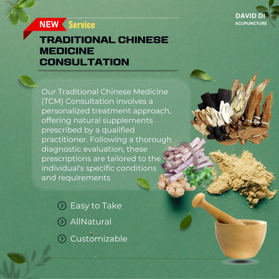 Herbal Medine - Now we offer customized herbal consultation and supplements!
Check out our website for details.

https://www.daviddiacupuncture.com/herbal-consultation