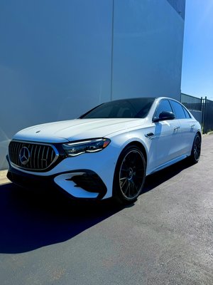 Mercedes-Benz E53 AMG – XPEL Nano-Ceramic Tint - XPEL nano-ceramic tint on all side and rear windows at 30%, plus a light 55% film on the windshield to cut heat without losing visibility. Done in one day in our North Hollywood studio, with a lifetime warranty.