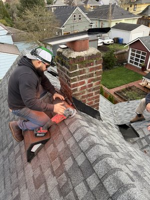Chimney flashing replacement done with craftsmanship and care. - All flashing materials are custom-fit, secured, and sealed using high-quality metal and roofing-grade sealants designed for long-term durability.
Upon completion, the chimney flashing area will be fully sealed, leak-resistant, and visually clean, restoring proper roof function and protecting the home from future water damage.
Give us a call if you have any leaks or need a roofer. Quick response 24/7 ask us all the questions you have Chimney flashing replacement done with craftsmanship and care. - All flashing materials are custom-fit, secured, and sealed using high-quality metal and roofing-grade sealants designed for long-term durability.
Upon completion, the chimney flashing area will be fully sealed, leak-resistant, and visually clean, restoring proper roof function and protecting the home from future water damage.
Give us a call if you have any leaks or need a roofer. Quick response 24/7 ask us all the questions you have