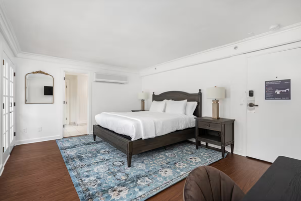Suite 5 - Welcome to Suite 5 at the Historic Stonehouse Inn in Santa Rosa, CA. Located on the second level (please note, stairs are required), this inviting suite features a plush king-sized bed and everything you need for a relaxing and comfortable stay.
Inside, you’ll find a dedicated workspace—perfect for business travelers or anyone needing a quiet place to focus—as well as a 30" smart TV to stream your favorite shows. The suite also includes a Lodgmate coffee maker (with starter pouches provided), microwave, and mini fridge for added convenience.
The full bathroom offers a refreshing shower and essential toiletries to help you settle in with ease.
Guests are also welcome to enjoy our complimentary espresso bar, located just off the dining room—a perfect way to start or end your day. Suite 5 - Welcome to Suite 5 at the Historic Stonehouse Inn in Santa Rosa, CA. Located on the second level (please note, stairs are required), this inviting suite features a plush king-sized bed and everything you need for a relaxing and comfortable stay.
Inside, you’ll find a dedicated workspace—perfect for business travelers or anyone needing a quiet place to focus—as well as a 30" smart TV to stream your favorite shows. The suite also includes a Lodgmate coffee maker (with starter pouches provided), microwave, and mini fridge for added convenience.
The full bathroom offers a refreshing shower and essential toiletries to help you settle in with ease.
Guests are also welcome to enjoy our complimentary espresso bar, located just off the dining room—a perfect way to start or end your day.