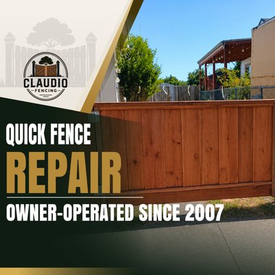 Gate and Fence Repairs - Call us at (510) 712-6032 for the best Gate and Fence Repairs!
CLAUDIO FENCING, WOOD FENCE INSTALLATION & REPAIR IN OAKLAND | (510) 712-6032
Claudio Fencing has been building and repairing quality wood fences across Oakland and the greater Bay Area since 2007. We are an owner-operated shop, which means when you hire us you work directly with Mario, the craftsman doing the work, not a call center or a rotating crew. We specialize in wood: fences, gates, decks, stairs, and retaining walls, built to last and finished with the kind of care that only comes from doing this trade for nearly two decades. Whether you need a brand new fence, a full replacement, or a repair on the one you already have, we treat every project like it is our own backyard.
OUR SERVICES
Wood Fence Installation: New wood fences built to fit your property, your style, and your budget. We install horizontal, overlapping, lattice, dog-ear, and standard picket styles, using solid materials made to hold up to Bay Area weather season after season.
Fence Repair: We got our start in fence repair back in 2007 and it is still one of the things we do best. Storm damage, leaning posts, broken boards, or a fence that has just seen better days, we fix it right instead of pushing you toward a full replacement you may not need.
Wood Gates: Custom wood gates built to match your fence and swing smooth for years. Whether it is a single walk gate or a wide drive gate, we build it and hang it to last.
Decks: Custom wood decks designed and built to extend your outdoor living space. From a simple platform to a multi-level build, we handle the whole project from the ground up.
Retaining Walls: Solid wood retaining walls that hold back soil, level out sloped yards, and add usable space to your property, built for strength and built to last.
Wooden Stairs: Sturdy, well-built wood stairs for decks, yards, and outdoor spaces, crafted to be safe, level, and made to hold up to daily use.
WHY CHOOSE CLAUDIO FENCING
Owner-operated since 2007, so you deal directly with the person doing the work. Nearly two decades of wood fencing experience across Oakland and the Bay Area. We build new and we repair, so you always get the option that actually fits your situation, not just the biggest invoice. Clean, careful workmanship and honest recommendations on every single job. Gate and Fence Repairs - Call us at (510) 712-6032 for the best Gate and Fence Repairs!
CLAUDIO FENCING, WOOD FENCE INSTALLATION & REPAIR IN OAKLAND | (510) 712-6032
Claudio Fencing has been building and repairing quality wood fences across Oakland and the greater Bay Area since 2007. We are an owner-operated shop, which means when you hire us you work directly with Mario, the craftsman doing the work, not a call center or a rotating crew. We specialize in wood: fences, gates, decks, stairs, and retaining walls, built to last and finished with the kind of care that only comes from doing this trade for nearly two decades. Whether you need a brand new fence, a full replacement, or a repair on the one you already have, we treat every project like it is our own backyard.
OUR SERVICES
Wood Fence Installation: New wood fences built to fit your property, your style, and your budget. We install horizontal, overlapping, lattice, dog-ear, and standard picket styles, using solid materials made to hold up to Bay Area weather season after season.
Fence Repair: We got our start in fence repair back in 2007 and it is still one of the things we do best. Storm damage, leaning posts, broken boards, or a fence that has just seen better days, we fix it right instead of pushing you toward a full replacement you may not need.
Wood Gates: Custom wood gates built to match your fence and swing smooth for years. Whether it is a single walk gate or a wide drive gate, we build it and hang it to last.
Decks: Custom wood decks designed and built to extend your outdoor living space. From a simple platform to a multi-level build, we handle the whole project from the ground up.
Retaining Walls: Solid wood retaining walls that hold back soil, level out sloped yards, and add usable space to your property, built for strength and built to last.
Wooden Stairs: Sturdy, well-built wood stairs for decks, yards, and outdoor spaces, crafted to be safe, level, and made to hold up to daily use.
WHY CHOOSE CLAUDIO FENCING
Owner-operated since 2007, so you deal directly with the person doing the work. Nearly two decades of wood fencing experience across Oakland and the Bay Area. We build new and we repair, so you always get the option that actually fits your situation, not just the biggest invoice. Clean, careful workmanship and honest recommendations on every single job.