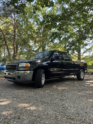 2007 GMC Sierra Detail, Paint Correction, and Plastic Restoration - Never-detailed GMC Sierra with badly stripped clear-coat, sun-faded paint, and faded plastics. MK7 performed an interior/exterior detail, plastic restoration, spot-correction, and a free spray wax add-on to transform it back to its original glory. 
Client was ecstatic