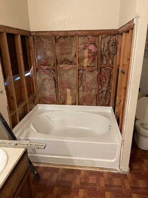 Bathroom Remodel 2 - This remodel was done on an old house and upgraded to a soaker tub with tile surround. Bathroom Remodel 2 - This remodel was done on an old house and upgraded to a soaker tub with tile surround.
