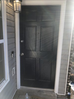 Wooden door revitalization - These are all wood doors that probably have not been repainted since the 80s They are originally painting with oil. Im sanding them down going over them with a oil base primer then painting the doors with a styrene acrylic dark navy door paint And I’m also painting all the jams as well with a semi gloss white. Wooden door revitalization - These are all wood doors that probably have not been repainted since the 80s They are originally painting with oil. Im sanding them down going over them with a oil base primer then painting the doors with a styrene acrylic dark navy door paint And I’m also painting all the jams as well with a semi gloss white.