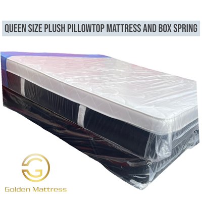 Mattress Queen Size Plush Pillowtop With Box Spring // $249 - Very thick mattress only foam 

12” thick 

Nice quality and design