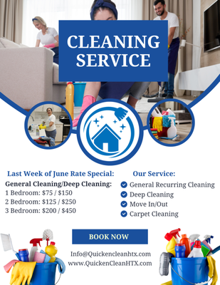 July Summer Special - Take advantage of the 30% rate drop for this months special! Book any general/deep apartment, townhome or house cleaning today! July Summer Special - Take advantage of the 30% rate drop for this months special! Book any general/deep apartment, townhome or house cleaning today!