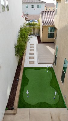 Modern Zen-Inspired Backyard & Front Yard Remodel – Chula Vista, CA - This Chula Vista home received a complete landscaping transformation, blending clean modern lines with a tranquil, low-maintenance design. In the backyard, we installed a custom putting green, a composite deck for lounging, and white gravel walkways accented with concrete pavers and bamboo privacy screening. A small zen garden adds a peaceful touch to the space.
The front yard was refreshed with artificial turf and minimalist planters featuring white rock and succulents, creating stunning curb appeal. This design perfectly balances style, function, and easy upkeep for Southern California living. Modern Zen-Inspired Backyard & Front Yard Remodel – Chula Vista, CA - This Chula Vista home received a complete landscaping transformation, blending clean modern lines with a tranquil, low-maintenance design. In the backyard, we installed a custom putting green, a composite deck for lounging, and white gravel walkways accented with concrete pavers and bamboo privacy screening. A small zen garden adds a peaceful touch to the space.
The front yard was refreshed with artificial turf and minimalist planters featuring white rock and succulents, creating stunning curb appeal. This design perfectly balances style, function, and easy upkeep for Southern California living.