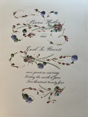 Wedding Certificates - This personalized handmade wedding certificate created on 11 by 14 watercolor paper is the perfect gift to newlyweds as a momento of their special day that can be framed and hung. The colors used are customized to suit the recipient. Wedding Certificates - This personalized handmade wedding certificate created on 11 by 14 watercolor paper is the perfect gift to newlyweds as a momento of their special day that can be framed and hung. The colors used are customized to suit the recipient.