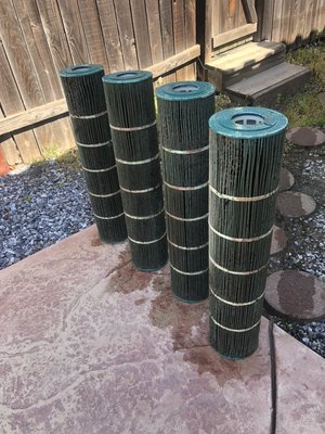 Filter Cartridge Wash - These filters haven’t been washed out in about over a year. That being said, the psi on the filter was super high and the pool started to look cloudy. After washing them out and cleaning out the filter, lubing up the o-rings, and putting everything back together, we saw a nice decrease in psi and the water circulation was much better. Which helped the pool get back to being clear.