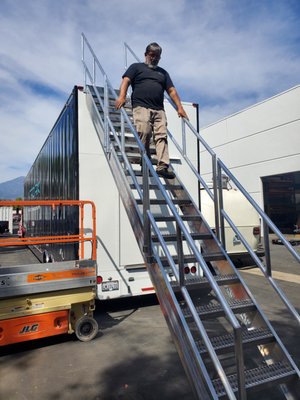 Sky Deck - In these photos, you'll see me create a handrail with stairs going to a sky deck on top of an 18 wheeler box. Sky Deck - In these photos, you'll see me create a handrail with stairs going to a sky deck on top of an 18 wheeler box.