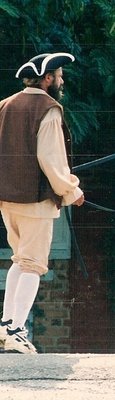 Colonial mens outfit. - Colonial mens outfit. All cotton, brown vest double lined, Ecru colored poets shirts with long sleeves. Matches colonial knee breeches for colonial days event in Scottsville VA. Yes that was our wagon and Belgian Draft horse  "Big Foot" in these pictures.  I made both our outfits for this event.