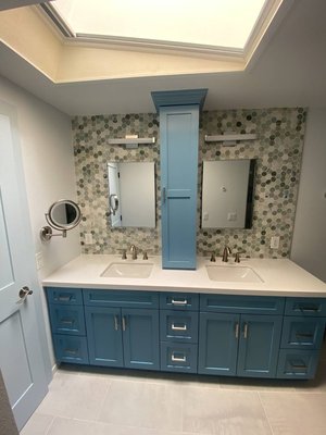 Complete Double Bathroom remodeling - Complete bathroom remodel in a two story house.
Guest bathroom bath converted to walk in shower with floating bench and hidden drain.
Master bathroom interior walls removed to open the space and utilize the room, custom vanity made to order with beautiful design. Complete Double Bathroom remodeling - Complete bathroom remodel in a two story house.
Guest bathroom bath converted to walk in shower with floating bench and hidden drain.
Master bathroom interior walls removed to open the space and utilize the room, custom vanity made to order with beautiful design.