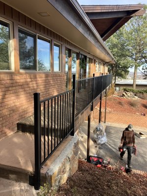 Railing replacement - Old railing was poorly installed and unsafe, we removed and recycled the old railing and replaced it with RDI galvanized face mount railings. Railing replacement - Old railing was poorly installed and unsafe, we removed and recycled the old railing and replaced it with RDI galvanized face mount railings.