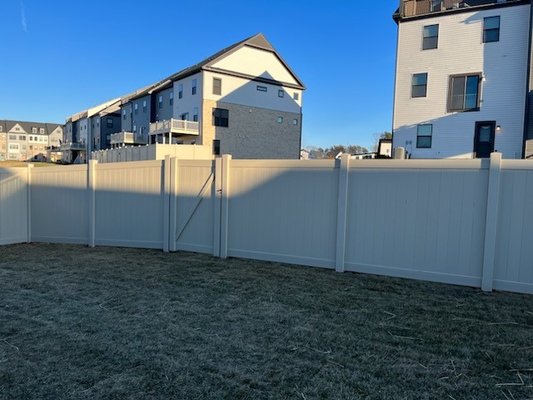 Tan Solid Privacy Vinyl Fence - If you’re considering replacing an old fence or installing a new fence, vinyl can be an excellent option. Vinyl fences require less maintenance than wood fences, they won't warp, rot, or blister, and all they require to stay looking their best is the occasional wash with a garden hose. Vinyl fences also add aesthetic appeal to your property and can be available in multiple different colors. This style is traditional and will offer the most privacy for your property. Tan Solid Privacy Vinyl Fence - If you’re considering replacing an old fence or installing a new fence, vinyl can be an excellent option. Vinyl fences require less maintenance than wood fences, they won't warp, rot, or blister, and all they require to stay looking their best is the occasional wash with a garden hose. Vinyl fences also add aesthetic appeal to your property and can be available in multiple different colors. This style is traditional and will offer the most privacy for your property.