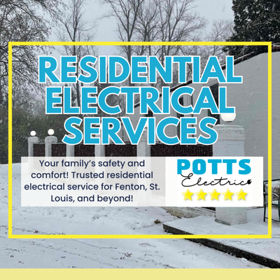 Residential Electrical Services – Reliable, Honest, and Local - Residential Electrical Services – Reliable, Honest, and Local
Potts Electric is your trusted choice for comprehensive residential electrical services in Fenton, Ballwin, the St. Louis metro area, and now Overland Park, Kansas. As a family-owned and operated business, we bring honesty, integrity, and years of hands-on experience to every project, big or small. From smart home upgrades and surge protection to troubleshooting and electrical inspections, we help homeowners keep their properties safe, energy-efficient, and fully functional.

Our skilled electricians handle all aspects of your home’s electrical system, including new wiring, switches, outlets, panel upgrades, ceiling fan installations, and aluminum wiring updates. Thinking of purchasing a new home or remodeling? We specialize in comprehensive electrical inspections, ensuring everything is up to code and your family is safe long before you move in. Our pros also assist with landscape lighting, Christmas or security lighting, and EV charger installations for modern homes. Every job receives our five-star, “Exceeding Expectations Every Time” promise with clear communication, transparent pricing, and a tidiness guarantee.

What sets us apart? Fast response, prompt scheduling, and a commitment to treat every client like family—just check our glowing online reviews. Whether you have a sudden outage, want to upgrade an old home’s electrical panel, or are planning major renovations, Potts Electric is ready to provide expert solutions that fit your needs and budget. Request a free estimate and let us brighten your home the Potts Electric way!