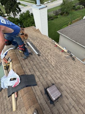 Repaired shingles and the interior water damage after leaking roof - Fixed water damage after leaking roof and then fixed roof to ensure no leak would happen again Repaired shingles and the interior water damage after leaking roof - Fixed water damage after leaking roof and then fixed roof to ensure no leak would happen again