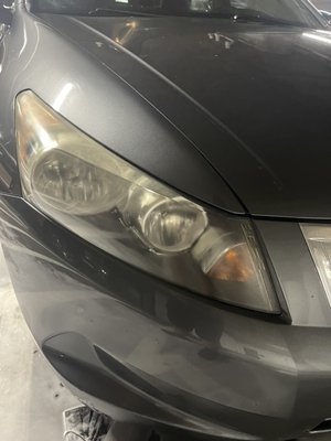 Headlight Restoration - This Headlight was foggy and yellowish so I restored it back to its clear and slick state so it won’t be a hazard for the driver or others. Headlight Restoration - This Headlight was foggy and yellowish so I restored it back to its clear and slick state so it won’t be a hazard for the driver or others.