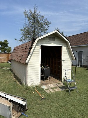Shed demolition and removal September 2025 - This solid wood shed, located in a customer’s backyard, was in great shape but no longer needed after the tornado in Rogers. The homeowners had already installed a newer shed and requested that this one be demolished, leveled, and hauled away.
With three team members, the right tools, and a single pickup truck, we were able to complete the entire project in just six hours. All contents were removed and disposed of properly, leaving the backyard open and refreshed. The new shed now stands out and truly shines like a diamond. Shed demolition and removal September 2025 - This solid wood shed, located in a customer’s backyard, was in great shape but no longer needed after the tornado in Rogers. The homeowners had already installed a newer shed and requested that this one be demolished, leveled, and hauled away.
With three team members, the right tools, and a single pickup truck, we were able to complete the entire project in just six hours. All contents were removed and disposed of properly, leaving the backyard open and refreshed. The new shed now stands out and truly shines like a diamond.