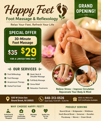 Grand Open 2026 - 🎉 Grand Opening 2026 🎉
We're excited to announce our Grand Opening!
Now Open Daily
🕘 9:30 AM – 9:00 PM
Come celebrate with us and enjoy a relaxing massage experience in our brand-new location. We look forward to welcoming you! Grand Open 2026 - 🎉 Grand Opening 2026 🎉
We're excited to announce our Grand Opening!
Now Open Daily
🕘 9:30 AM – 9:00 PM
Come celebrate with us and enjoy a relaxing massage experience in our brand-new location. We look forward to welcoming you!