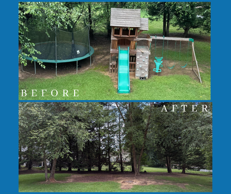 Playset Demo & Removal - This playset and trampoline was old and needed to be removed. One hour on site and the everything was gone. Playset Demo & Removal - This playset and trampoline was old and needed to be removed. One hour on site and the everything was gone.
