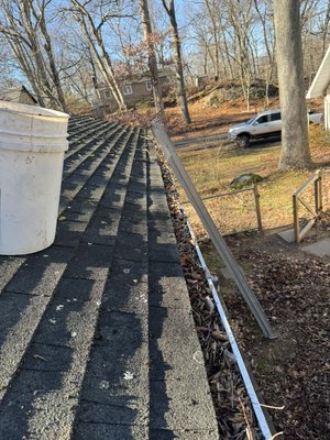 Gutter cleaning - Removed material in gutter from years of build up. Gutter had dirt and leaves in them. Cleaned gutters and washed them out. We also tested the downspouts. Gutter cleaning - Removed material in gutter from years of build up. Gutter had dirt and leaves in them. Cleaned gutters and washed them out. We also tested the downspouts.