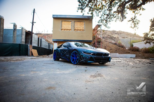 BMW I8, Wrap, Decals, Wheels, Caliper Paint & Tint - Today we got you an amazing wrap on this BMW i8.
We transformed it with Avery Matte Black with custom Arlon Blue reflective printed decals, candy apple blue, sitting on 22”@rohanawheels RFX5’s with reflective wheel face decals, custom candy blue calipers, full Suntek 20% tint, and STEK Dark smoke on the head and tail lights BMW I8, Wrap, Decals, Wheels, Caliper Paint & Tint - Today we got you an amazing wrap on this BMW i8.
We transformed it with Avery Matte Black with custom Arlon Blue reflective printed decals, candy apple blue, sitting on 22”@rohanawheels RFX5’s with reflective wheel face decals, custom candy blue calipers, full Suntek 20% tint, and STEK Dark smoke on the head and tail lights
