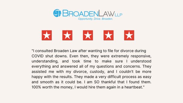 See our Reviews - Since 2016 our firm has provided clients with trusted legal advice. We have a reputation for being responsive and transparent. Clients truly appreciate Broaden Law LLP. See our Reviews - Since 2016 our firm has provided clients with trusted legal advice. We have a reputation for being responsive and transparent. Clients truly appreciate Broaden Law LLP.