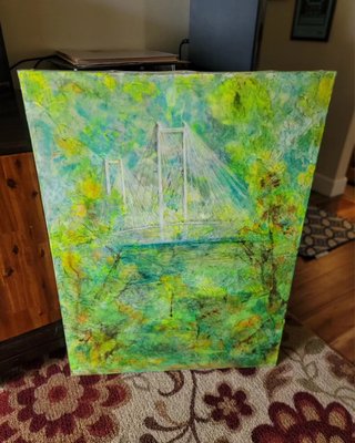 Cable Bridge Kennewick 450 plus tax/shipping - This was a scene I painted along side the Columbia River. #Monarch #monarchwinery #Kennewick #cablebridge