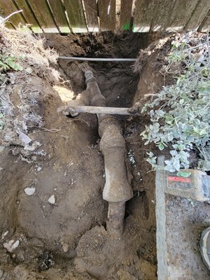 sewer line excavation - the bends in the old concrete sewer line was causing major back ups. removing those concrete bends and replacing with PVC pipe and fittings will eliminate any chances of back ups. sewer line excavation - the bends in the old concrete sewer line was causing major back ups. removing those concrete bends and replacing with PVC pipe and fittings will eliminate any chances of back ups.