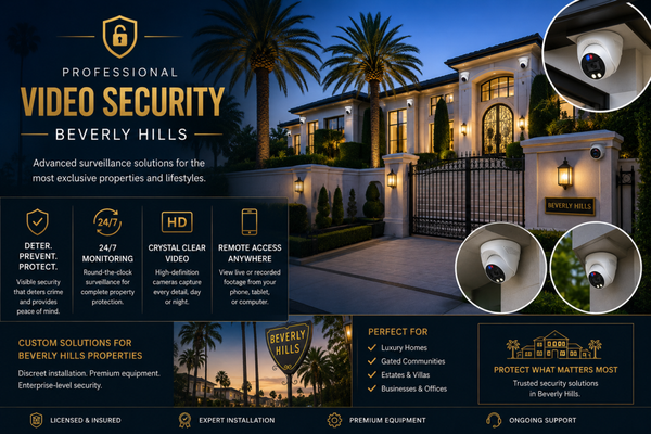 Security Camera Installation: Beverly Hills - Professional video security consulting and installation services designed for luxury homes and high-value properties in Beverly Hills. We deliver discreet, enterprise-grade surveillance solutions with strategically placed cameras, remote monitoring access, perimeter protection, and reliable 24/7 coverage to help secure your property, enhance visibility, and deter unwanted activity. Security Camera Installation: Beverly Hills - Professional video security consulting and installation services designed for luxury homes and high-value properties in Beverly Hills. We deliver discreet, enterprise-grade surveillance solutions with strategically placed cameras, remote monitoring access, perimeter protection, and reliable 24/7 coverage to help secure your property, enhance visibility, and deter unwanted activity.