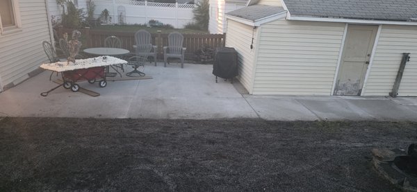 backyard renovation - 19x19 tear out and replace patio with 16 foot of walk. regraded yard. AS well I fertilized and seeded it.