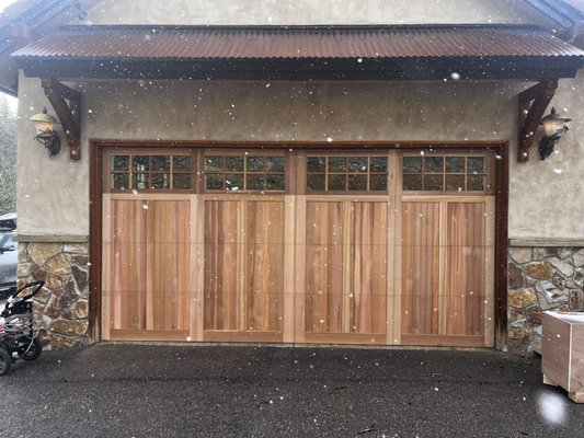 Custom Cedar Overlay Garage Door Installation - This old beaten up garage door needed to go, and in order to keep the house looking amazing, we decided to stick with a similar looking design. Make your home look like a million dollar house with these amazing overlay garage doors. Custom Cedar Overlay Garage Door Installation - This old beaten up garage door needed to go, and in order to keep the house looking amazing, we decided to stick with a similar looking design. Make your home look like a million dollar house with these amazing overlay garage doors.
