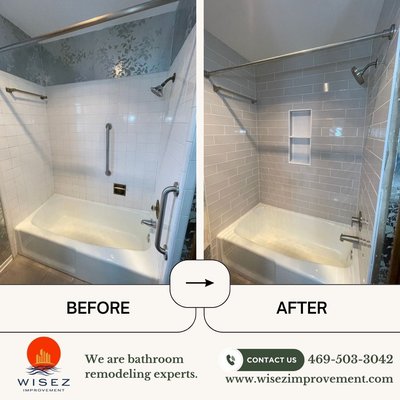 Tile work - This remodel was done in a bathroom area. The customer requested new tile walls and at the end she says she was so happy with the new design. Tile work - This remodel was done in a bathroom area. The customer requested new tile walls and at the end she says she was so happy with the new design.