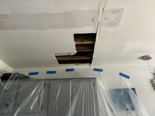 Ceiling Drywall Repair - This is a drywall repair after a small water loss. After the area was dry, 410 Handyman patched and textured the the ceiling. Good as new!