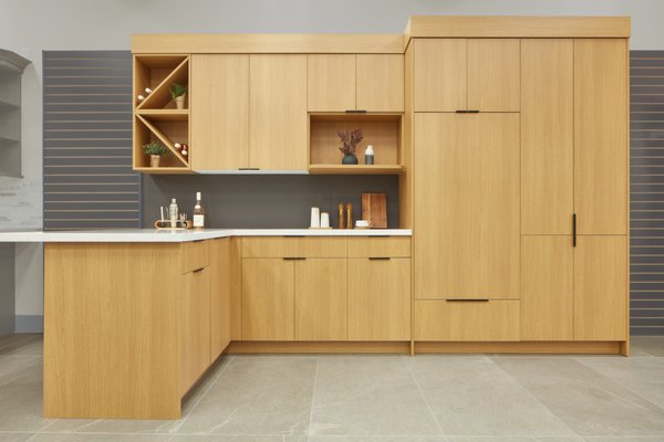 Scandinavian Oak Kitchen Cabinets - Scandinavian Oak
Product Name: Scandinavian Oak
Item Number: G65
Kitchen style: Modern, Contemporary, Minimalist, Scandinavian
Frameless Cabinet Construction
3/4'' plywood box carcass
Wood Melamine Laminate over particle board core slab door
Solid Wood drawer
Dovetailed drawer
Full extension drawer with undermount drawer glide
Soft Closing drawer
Soft Closing door hinges
6-way adjustable door hinges
Adjustable shelves
Upper cabinets in 30''H and 36''H
Pantry and Tall Oven cabinet in 90''H