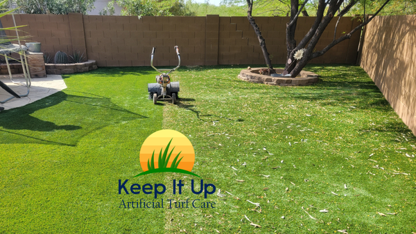 The grass is always greener... - Regular removal of debris is important to keep your turf looking it's best! Debris build up can cause drainage issues which can lead to bad smells and mold/mildew. Keep It Up Artificial Turf Care services are available on monthly, quarterly and biannual schedules. The grass is always greener... - Regular removal of debris is important to keep your turf looking it's best! Debris build up can cause drainage issues which can lead to bad smells and mold/mildew. Keep It Up Artificial Turf Care services are available on monthly, quarterly and biannual schedules.