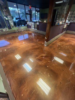 Area 54 Tattoo - This is a before and after Metallic Epoxy floor that we installed at Area 54 Tattoo shop, located in peachtree city. The owner had a existing epoxy floor that was outdated! He didn’t want to waste the money to remove the coating, because it was still solid! So in turn we were able to profile the existing surface to promote adhesion and go right over the previous system! Completed back in February 😁🎨 Metallic epoxy is a special multi-layered epoxy floor coating system that incorporates the use of a metallic additive mixed into a clear epoxy coating to create exotic effects. Area 54 Tattoo - This is a before and after Metallic Epoxy floor that we installed at Area 54 Tattoo shop, located in peachtree city. The owner had a existing epoxy floor that was outdated! He didn’t want to waste the money to remove the coating, because it was still solid! So in turn we were able to profile the existing surface to promote adhesion and go right over the previous system! Completed back in February 😁🎨 Metallic epoxy is a special multi-layered epoxy floor coating system that incorporates the use of a metallic additive mixed into a clear epoxy coating to create exotic effects.