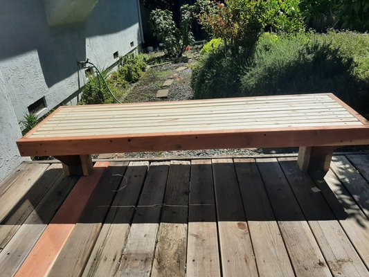 Back porch project - I removed old shade structure, dry rotted boards on deck, and hot tub. Built new shade structure, stairs, and bench.