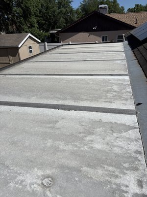 Lanai Roof Coating - This lanai roof was in desperate need of repair . I patched all existing seams , some were coming apart then applied 2 coats of White Elastomeric Roof coating Lanai Roof Coating - This lanai roof was in desperate need of repair . I patched all existing seams , some were coming apart then applied 2 coats of White Elastomeric Roof coating