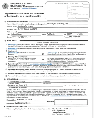 Formation of Business Entity - My goal is to ensure client satisfaction. When the client is happy, the client will leave positive reviews. The client will also come back for additional services and send you referrals!
I have extensive experience with forming/converting/dissolving single-member LLCs, multi-member LLCs/partnerships, Professional LLCs, Professional Corporations and nonprofit entities throughout the entire country! Not to mention that I can help advise clients as to which entity is best for them (I have a handful of licensed EAs and CPAs that I work with, who can help me make that determination if needed).
In my entity packets (which are emailed to you in paper format and mailed to you in a binder) you will receive the following:
1. Entity formation in one state (multiple states cost extra because of additional filing fees)
2. Cover Page
3. Resignation of Incorporator/Organizer document
4. Summary of Upcoming Deadlines
5. Employer Identification Number ("EIN")
6. Articles of Incorporation/Articles of Organization
7. Registered Agent Confirmation Screenshot
8. Operating Agreement/Corporate Bylaws
9. Stock Certificate
10. Resolution to Open a Bank Account
11. Entity Binder
12. Shipment of Entity Binder
13. One year of Registered Agent Service
I keep track of the entities that I have formed and will remind you and/or the client (whomever you prefer) of Annual Reports and Registered Agent renewal deadlines. I am also glad to help if you or the client have a question about an entity or misplaced a document. This separates me from my competition!
If needed, I also have connections with payroll providers and bookkeepers (as we know all too well, payroll is a requirement of S-Corporations) and CPAs/EAs (tax preparations) .
Please consider this for your own business and also feel forward this to any associates.
I am also happy to make adjustments if you would like me to organize the entity packets in a different way.
I am glad to answer any questions.
Last week I was asked to form a California Law Firm and also fill out the paperwork for the California Bar. For Privacy purposes I have only been permitted by the business owner to show the following photos as an example of my work product. Formation of Business Entity - My goal is to ensure client satisfaction. When the client is happy, the client will leave positive reviews. The client will also come back for additional services and send you referrals!
I have extensive experience with forming/converting/dissolving single-member LLCs, multi-member LLCs/partnerships, Professional LLCs, Professional Corporations and nonprofit entities throughout the entire country! Not to mention that I can help advise clients as to which entity is best for them (I have a handful of licensed EAs and CPAs that I work with, who can help me make that determination if needed).
In my entity packets (which are emailed to you in paper format and mailed to you in a binder) you will receive the following:
1. Entity formation in one state (multiple states cost extra because of additional filing fees)
2. Cover Page
3. Resignation of Incorporator/Organizer document
4. Summary of Upcoming Deadlines
5. Employer Identification Number ("EIN")
6. Articles of Incorporation/Articles of Organization
7. Registered Agent Confirmation Screenshot
8. Operating Agreement/Corporate Bylaws
9. Stock Certificate
10. Resolution to Open a Bank Account
11. Entity Binder
12. Shipment of Entity Binder
13. One year of Registered Agent Service
I keep track of the entities that I have formed and will remind you and/or the client (whomever you prefer) of Annual Reports and Registered Agent renewal deadlines. I am also glad to help if you or the client have a question about an entity or misplaced a document. This separates me from my competition!
If needed, I also have connections with payroll providers and bookkeepers (as we know all too well, payroll is a requirement of S-Corporations) and CPAs/EAs (tax preparations) .
Please consider this for your own business and also feel forward this to any associates.
I am also happy to make adjustments if you would like me to organize the entity packets in a different way.
I am glad to answer any questions.
Last week I was asked to form a California Law Firm and also fill out the paperwork for the California Bar. For Privacy purposes I have only been permitted by the business owner to show the following photos as an example of my work product.