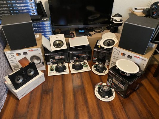 In-wall and in-ceiling speaker system installation - Home Entertainment system installation with in-wall and in-ceiling speakers. In-wall and in-ceiling speaker system installation - Home Entertainment system installation with in-wall and in-ceiling speakers.